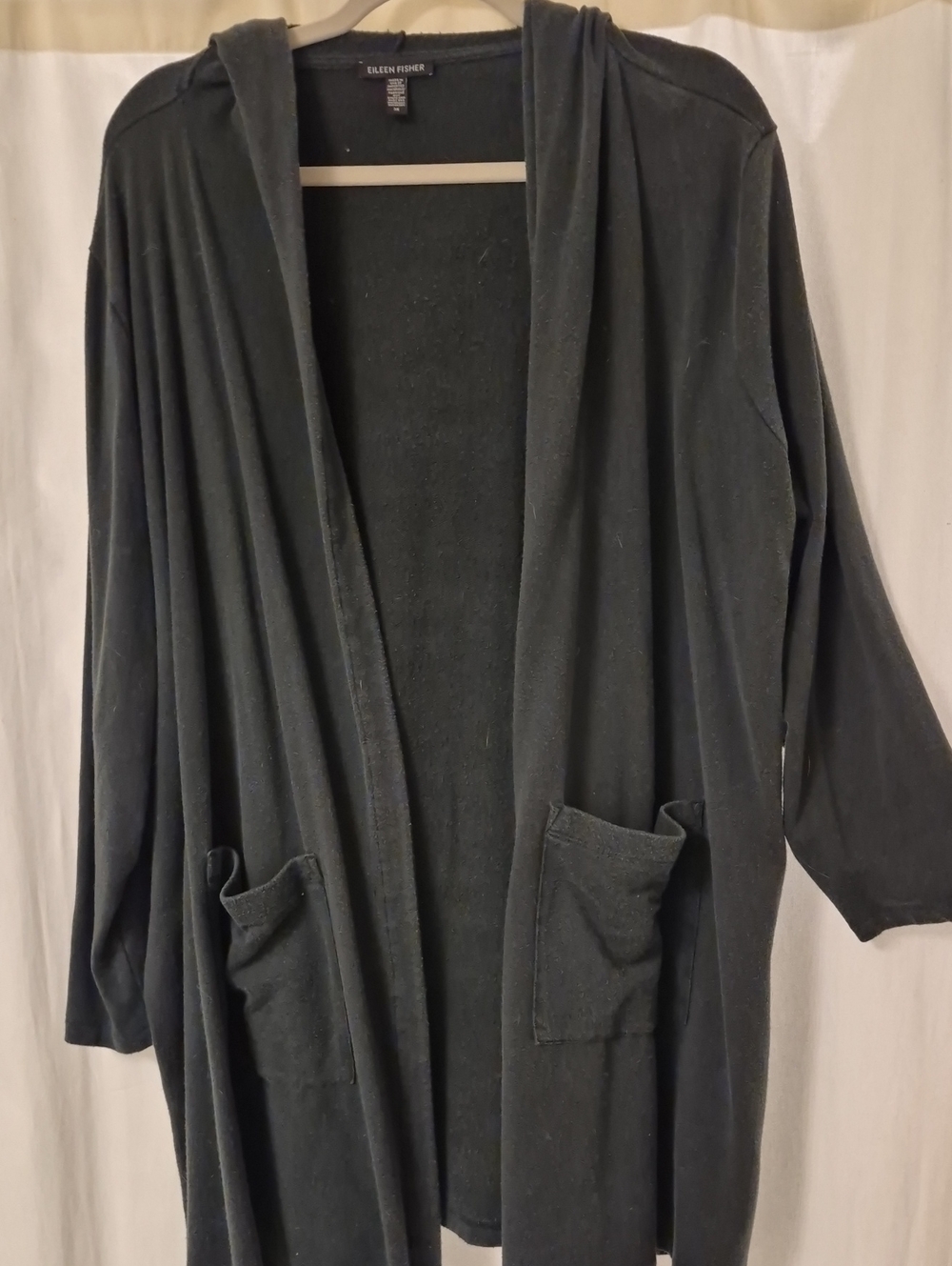 Eileen Fisher Charcoal Hooded Open-Front Coatigan